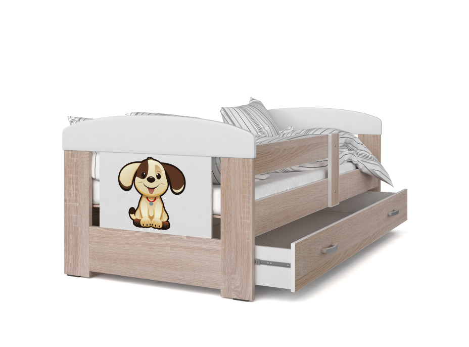 Detská posteľ so zásuvkou PHILIP - 160x80 cm - sonoma / psík