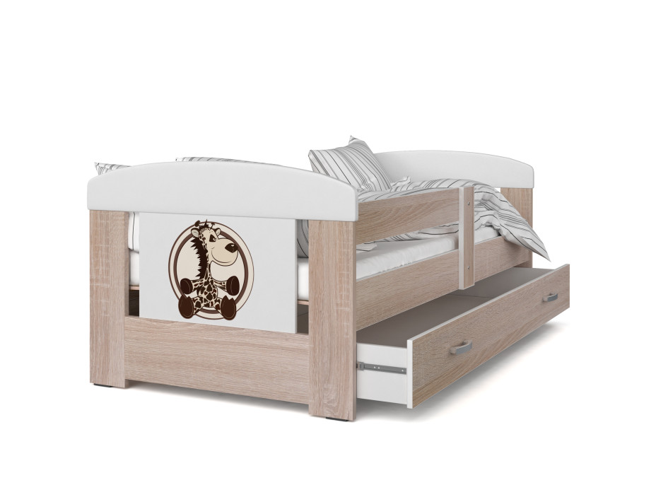 Detská posteľ so zásuvkou PHILIP - 140x80 cm - sonoma / žirafa