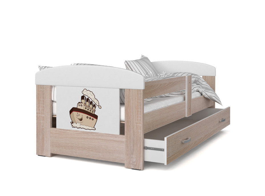 Detská posteľ so zásuvkou PHILIP - 140x80 cm - sonoma / parník