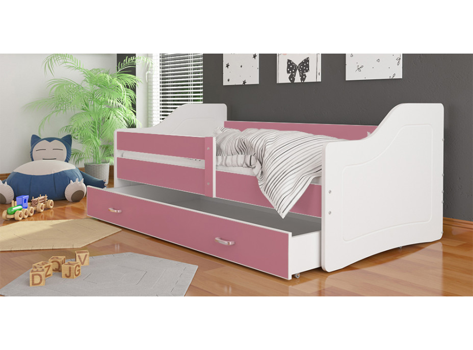 Detská posteľ so zásuvkou SWEET - 140x80 cm - ružovo-biela