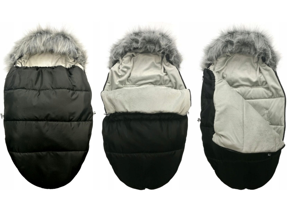 Detský fusak do kočíka s kožušinou a rukávnikom - granátové-modrý (31)