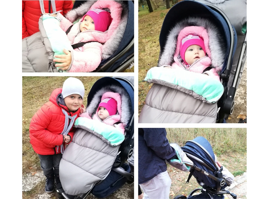 Detský fusak do kočíka s kožušinou a rukávnikom - granátové-modrý (31)