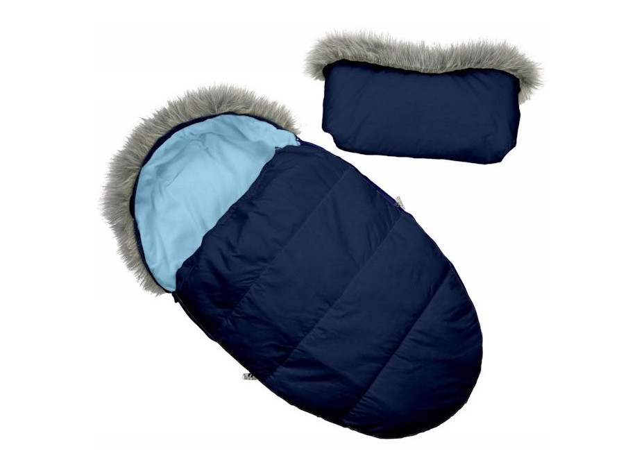 Detský fusak do kočíka s kožušinou a rukávnikom - granátové-modrý (31)