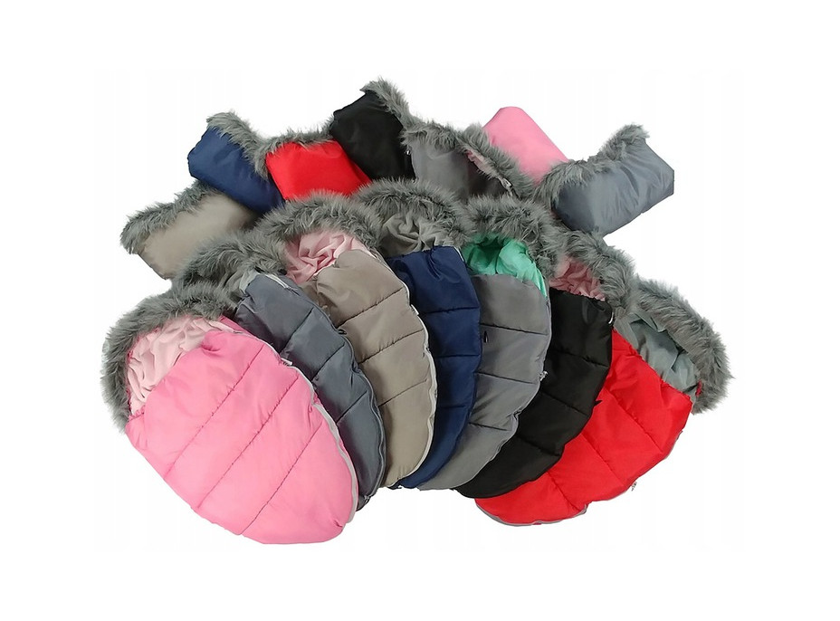 Detský fusak do kočíka s kožušinou a rukávnikom - granátové-modrý (31)