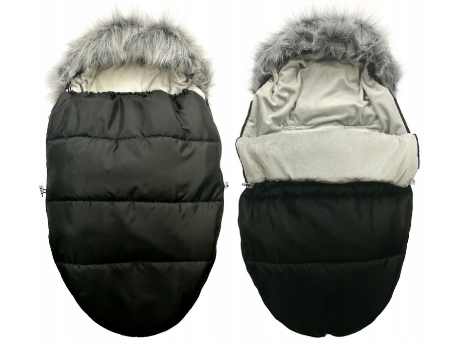 Detský fusak do kočíka s kožušinou a rukávnikom - granátové-modrý (31)