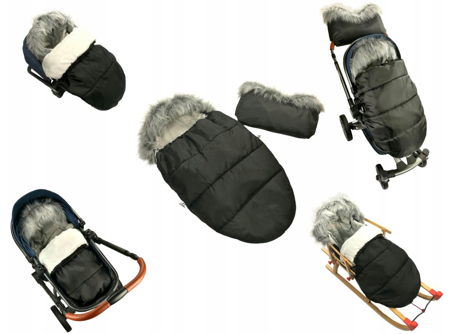 Detský fusak do kočíka s kožušinou a rukávnikom - granátové-modrý (31)