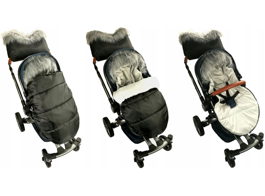 Detský fusak do kočíka s kožušinou a rukávnikom - granátové-modrý (31)