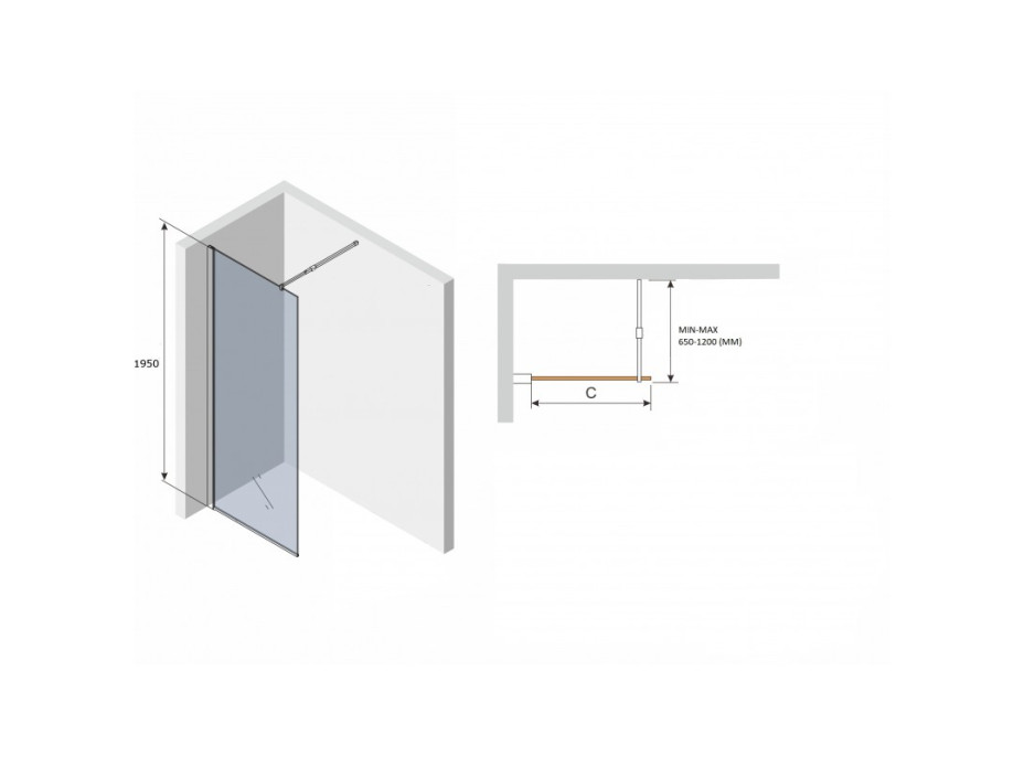 Kúpeľňová pevná zástena FOX trio 110 cm - čierna - číre sklo