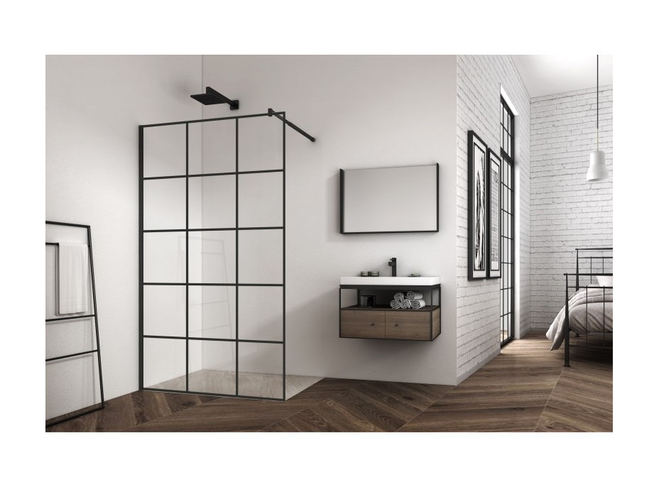 Kúpeľňová pevná zástena FOX trio 120 cm - čierna - číre sklo