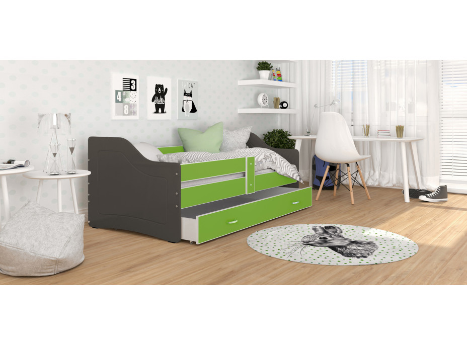 Detská posteľ so zásuvkou SWEET - 180x80 cm - zeleno-šedá