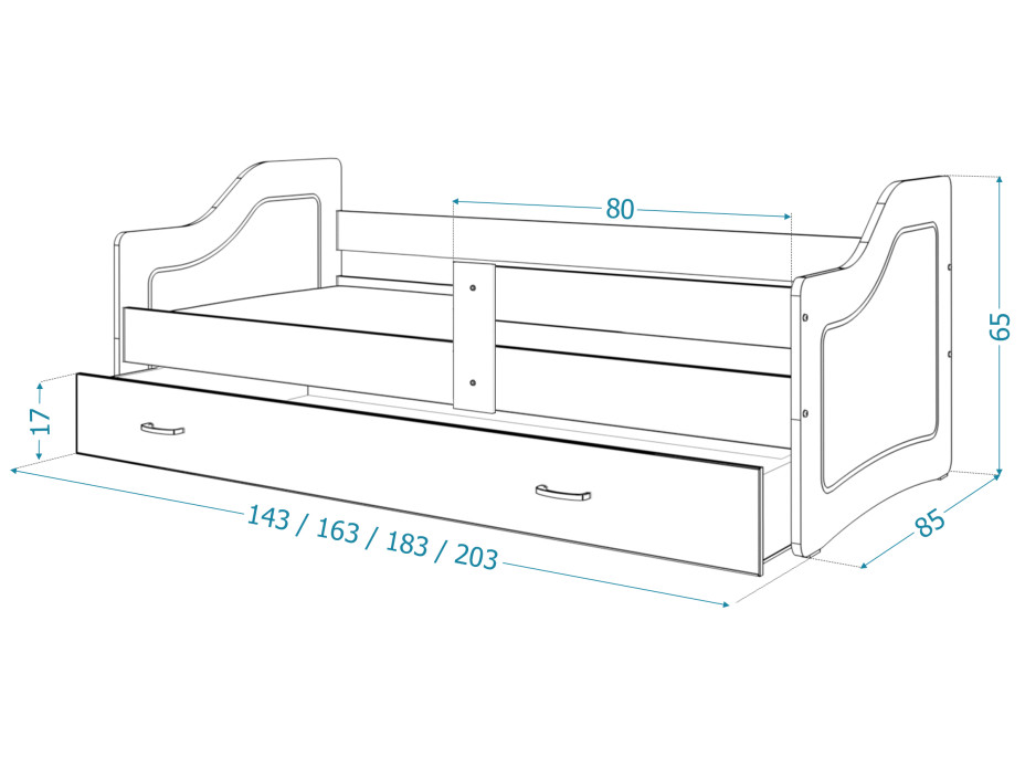 Detská posteľ so zásuvkou SWEET - 180x80 cm - zeleno-biela