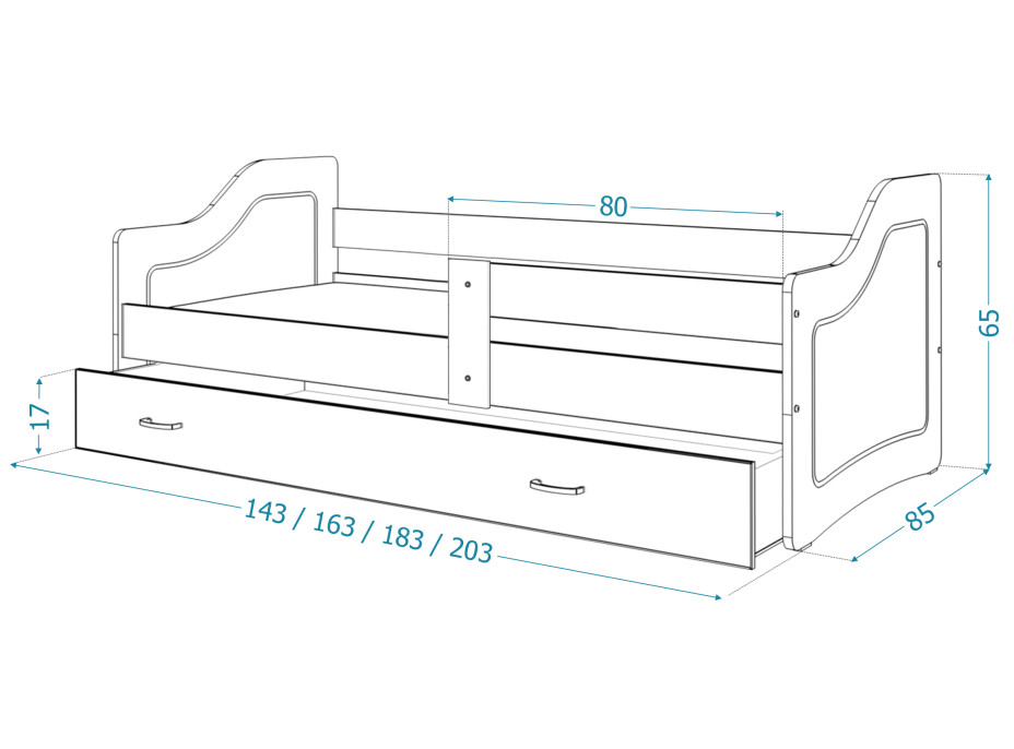 Detská posteľ so zásuvkou SWEET - 180x80 cm - biela