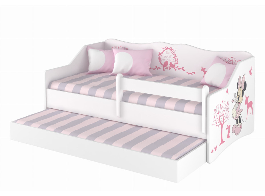Detská posteľ s prístelkou Lully 160x80cm - MINNIE a zvieratká