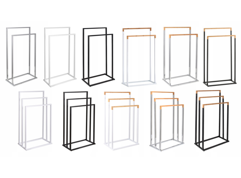 Stojan na uteráky - 2 ramenný - biely s bambusom