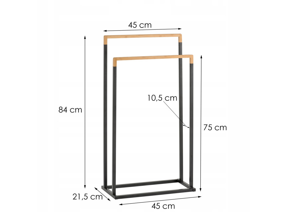 Stojan na uteráky - 2 ramenný - čierny s bambusom