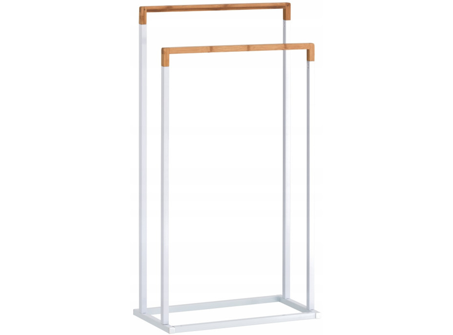 Stojan na uteráky - 2 ramenný - biely s bambusom