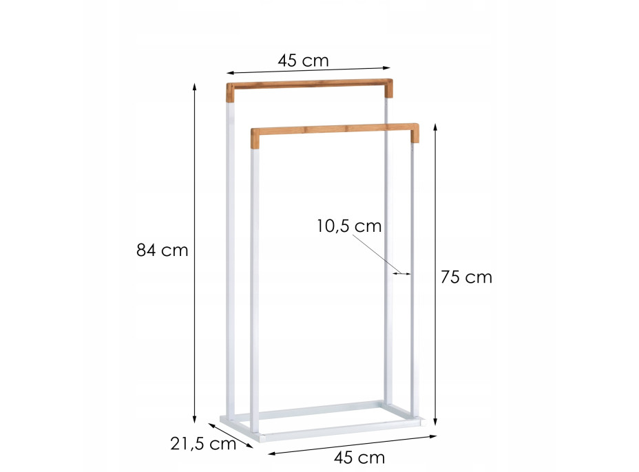 Stojan na uteráky - 2 ramenný - biely s bambusom