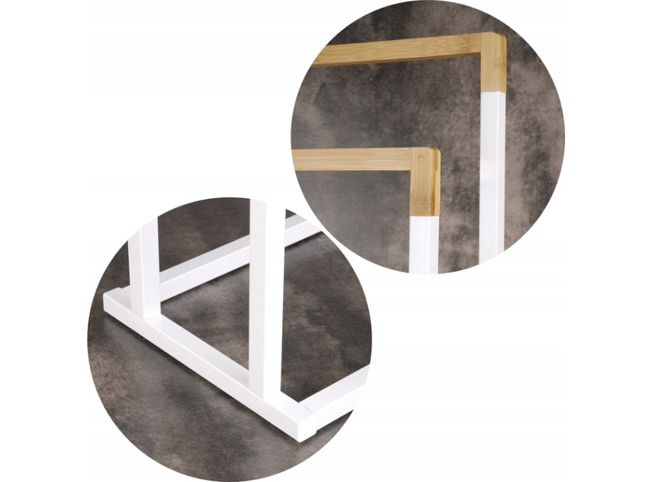 Stojan na uteráky - 2 ramenný - biely s bambusom