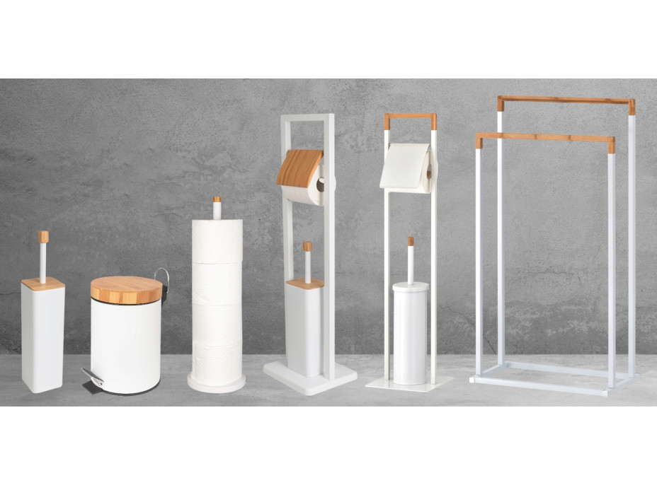 Stojan na uteráky - 2 ramenný - biely s bambusom