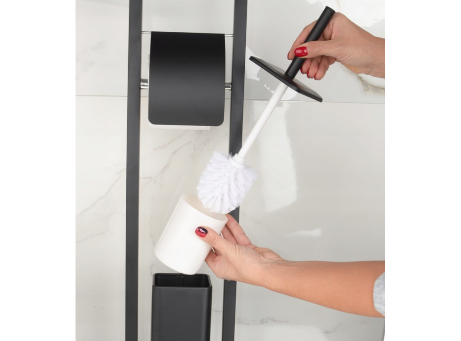 Držiak toaletného papiera s WC štetkou - čierny s chlopňou