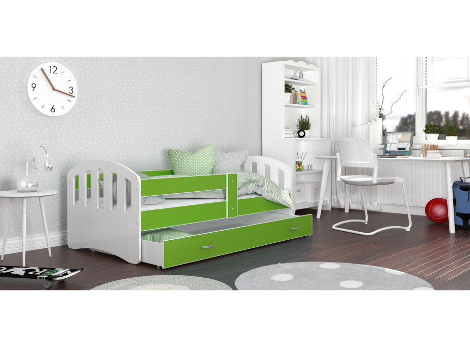 Detská posteľ so zásuvkou HAPPY - 140x80 cm - zeleno-biela