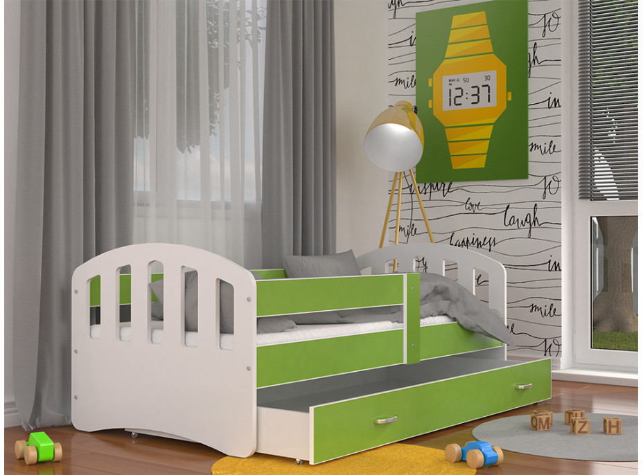 Detská posteľ so zásuvkou HAPPY - 160x80 cm - zeleno-biela