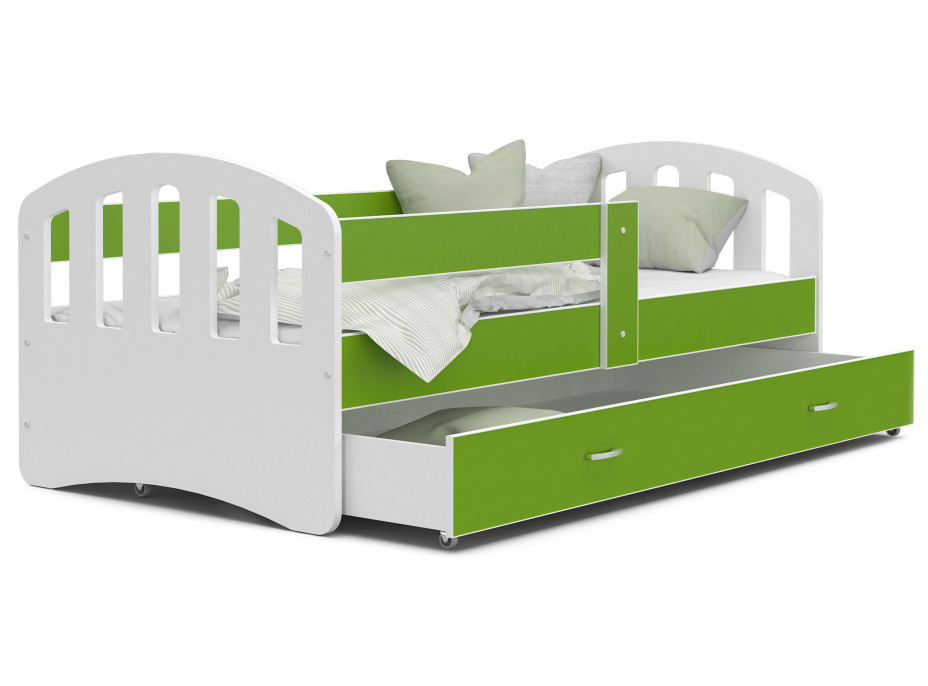 Detská posteľ so zásuvkou HAPPY - 140x80 cm - zeleno-biela