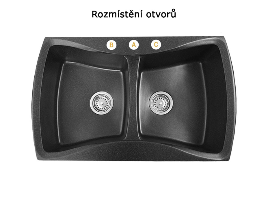 Kuchynský dvojitý granitový drez DOUBLE - 79,5 x 49,5 cm - tmavo béžový