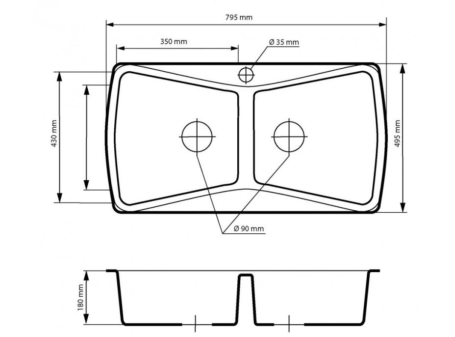 Kuchynský dvojitý granitový drez DOUBLE - 79,5 x 49,5 cm - tmavo béžový
