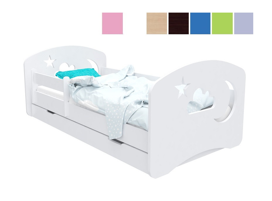 Detská posteľ so zásuvkou 140x70 cm s výrezom NOČNÝ OBLOHA + matrace ZADARMO!