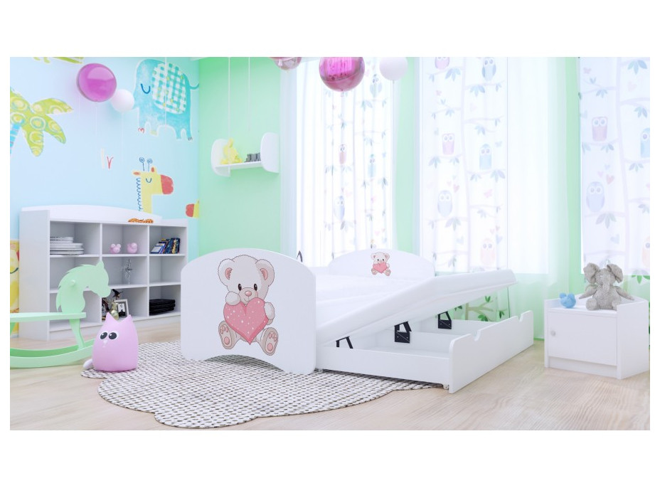 Detská posteľ pre DVA (s výsuvným lôžkom) 160x80 cm - MACKO so srdiečkami