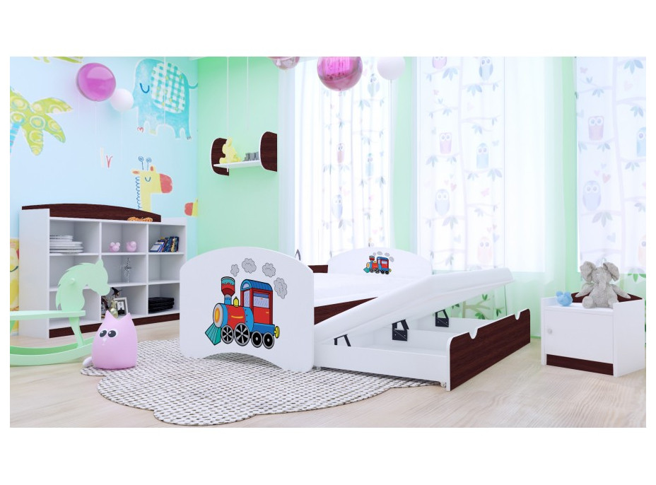 Detská posteľ pre DVOCH (s výsuvným lôžkom) 180x90 cm - SUPER LOKOMOTÍVA