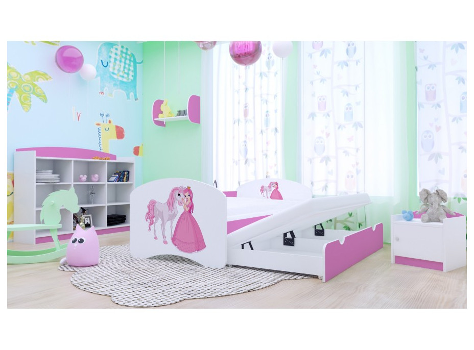 Detská posteľ pre DVA (s výsuvným lôžkom) 180x90 cm - PRINCEZNA A KONÍK