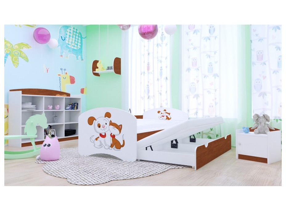 Detská posteľ pre DVA (s výsuvným lôžkom) 160x80 cm - PSÍK A MAČIČKA