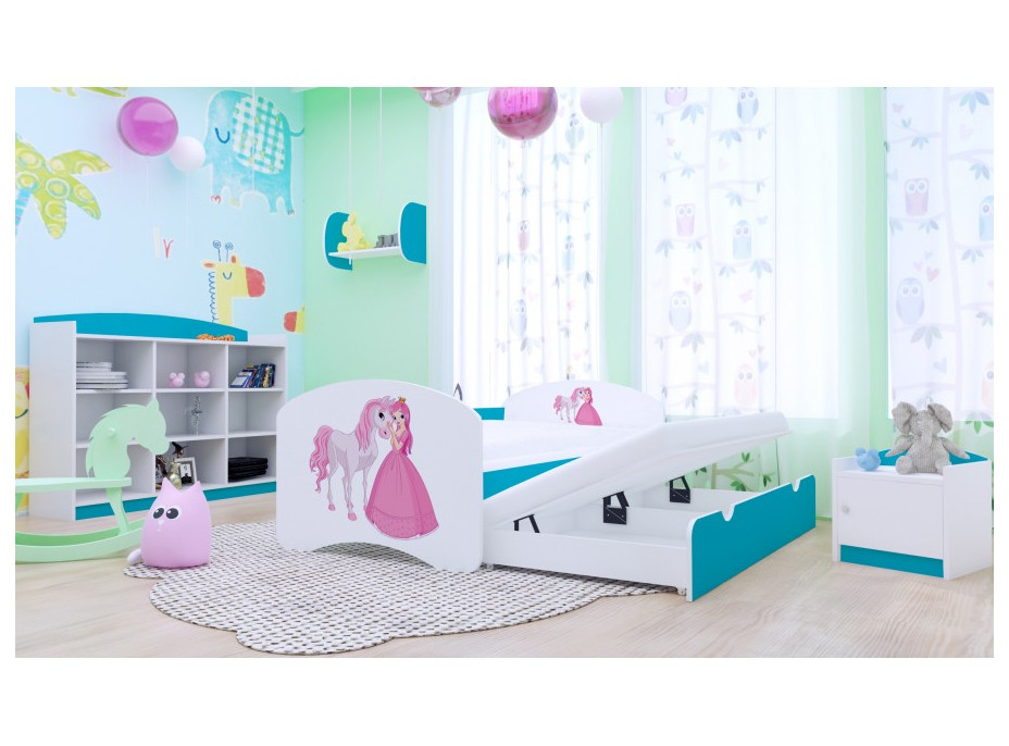 Detská posteľ pre DVA (s výsuvným lôžkom) 200x90 cm - PRINCEZNA A KONÍK