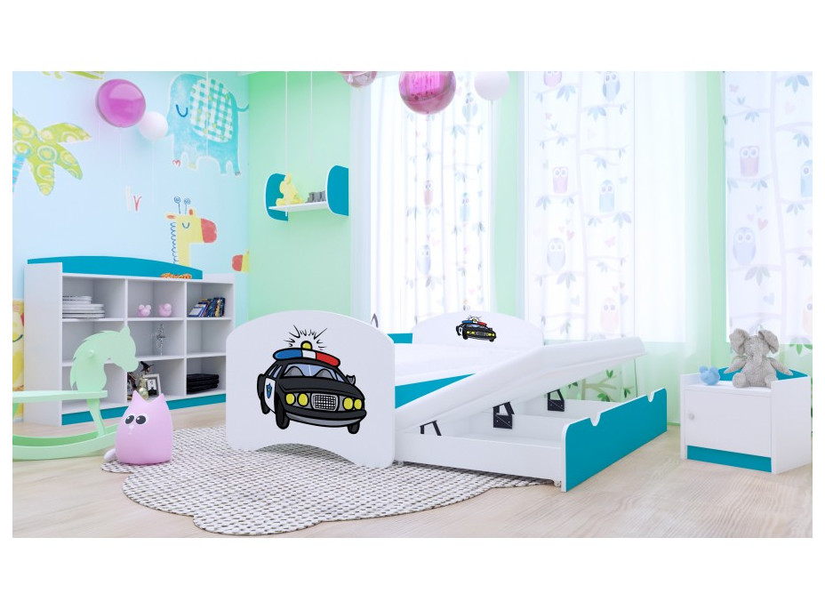 Detská posteľ pre DVOCH (s výsuvným lôžkom) 200x90 cm - POLÍCIA