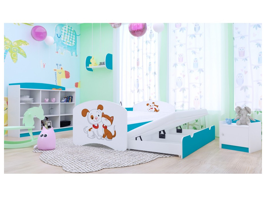 Detská posteľ pre DVA (s výsuvným lôžkom) 160x80 cm - PSÍK A MAČIČKA