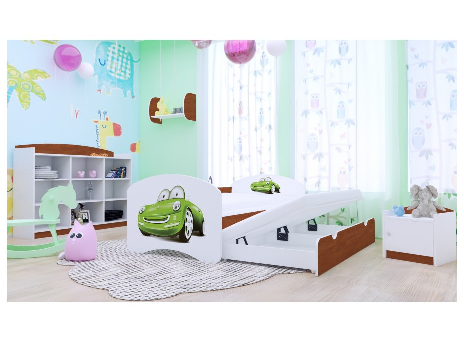 Detská posteľ pre DVOCH (s výsuvným lôžkom) 180x90 cm - ZELENÉ AUTO