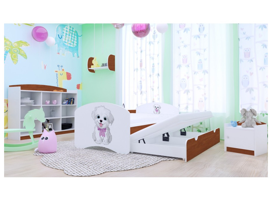Detská posteľ pre DVOCH (s výsuvným lôžkom) 200x90 cm - VESELÝ PSÍK