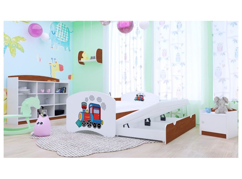 Detská posteľ pre DVA (s výsuvným lôžkom) 180x90 cm - SUPER LOKOMOTIVA