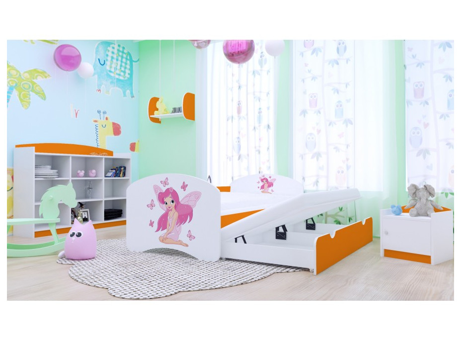 Detská posteľ pre DVOCH (s výsuvným lôžkom) 180x90 cm - VÍLA A MOTÝLCI