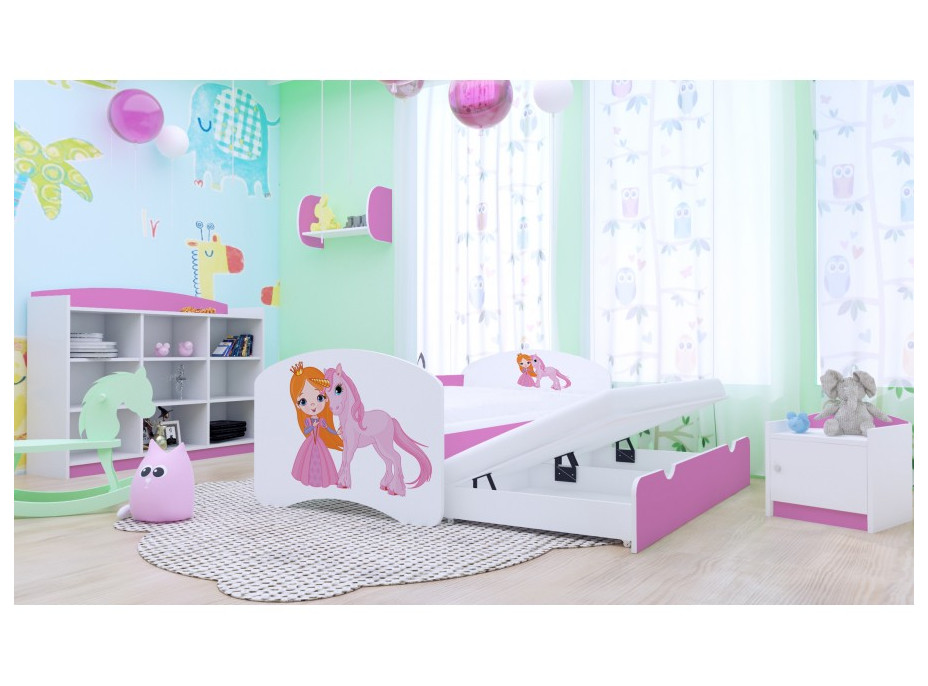 Detská posteľ pre DVA (s výsuvným lôžkom) 180x90 cm - PRINCEZNA A Jednorožec
