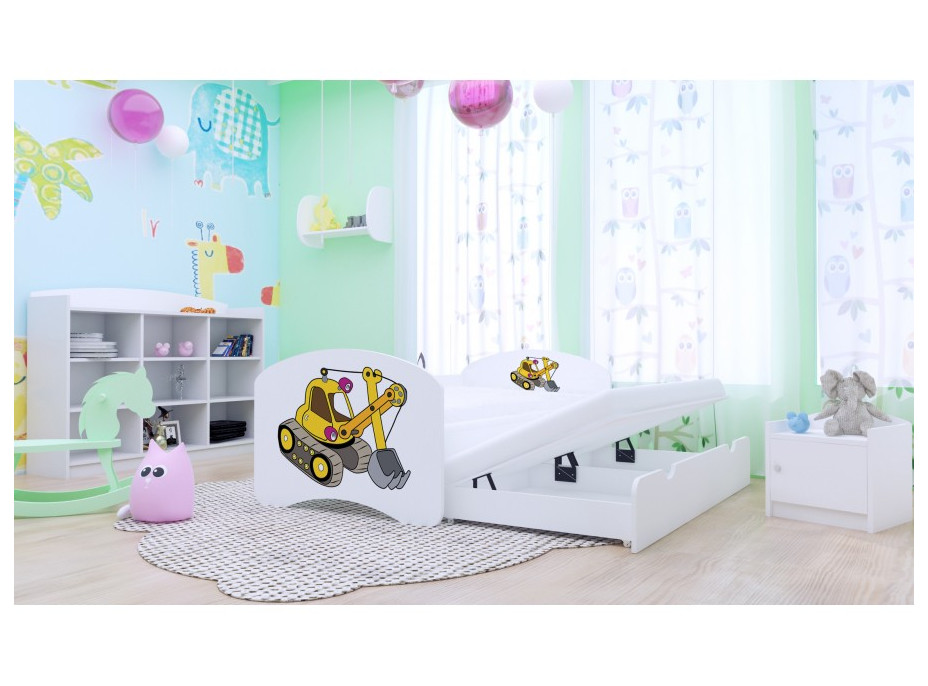 Detská posteľ pre DVOCH (s výsuvným lôžkom) 180x90 cm - ŽLTÝ BAGR
