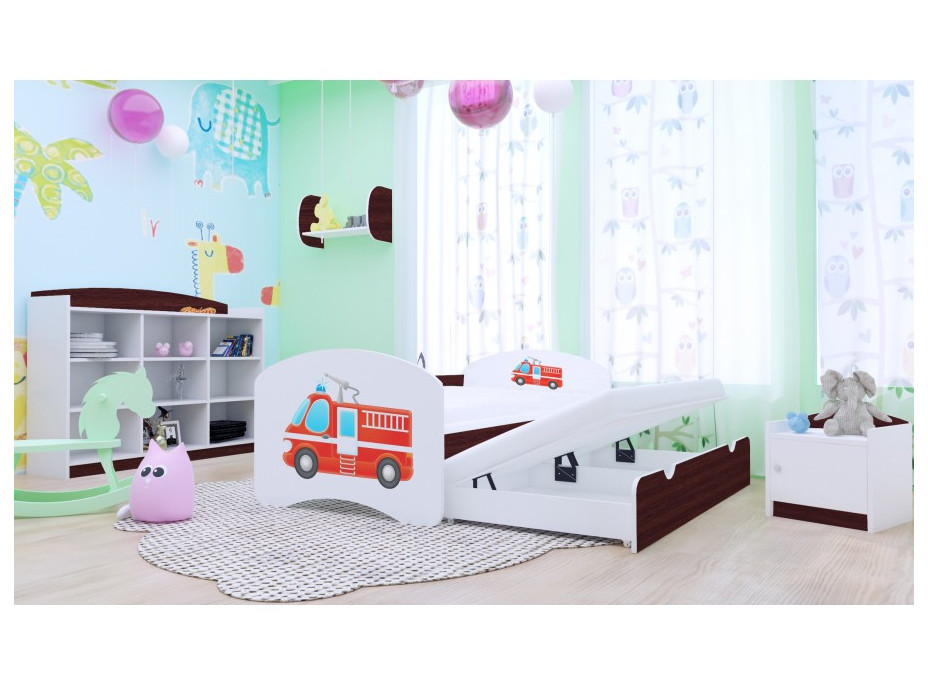 Detská posteľ pre DVOCH (s výsuvným lôžkom) 200x90 cm - HASIČI