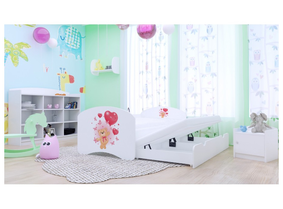 Detská posteľ pre DVOCH (s výsuvným lôžkom) 180x90 cm - MACKO S BALÓNKY