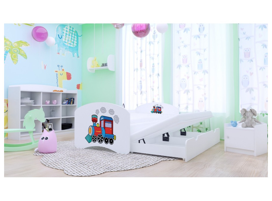 Detská posteľ pre DVOCH (s výsuvným lôžkom) 200x90 cm - SUPER LOKOMOTÍVA