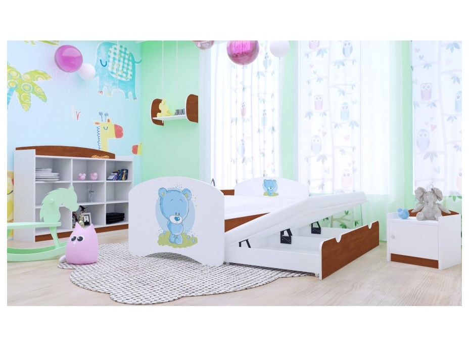 Detská posteľ pre DVOCH (s výsuvným lôžkom) 200x90 cm - MODRÝ MACKO