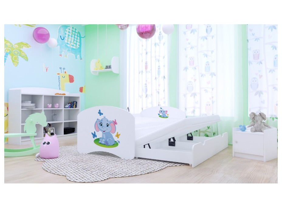 Detská posteľ pre DVOCH (s výsuvným lôžkom) 180x90 cm - SLON A MOTÝLCI