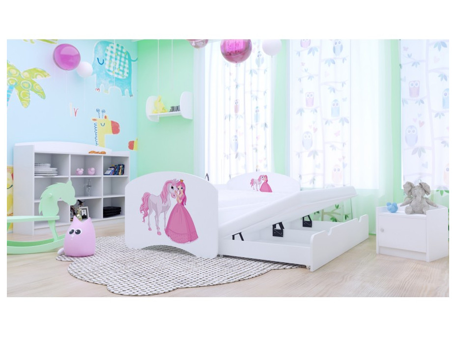 Detská posteľ pre DVOCH (s výsuvným lôžkom) 180x90 cm - PRINCEZNA A KONÍK