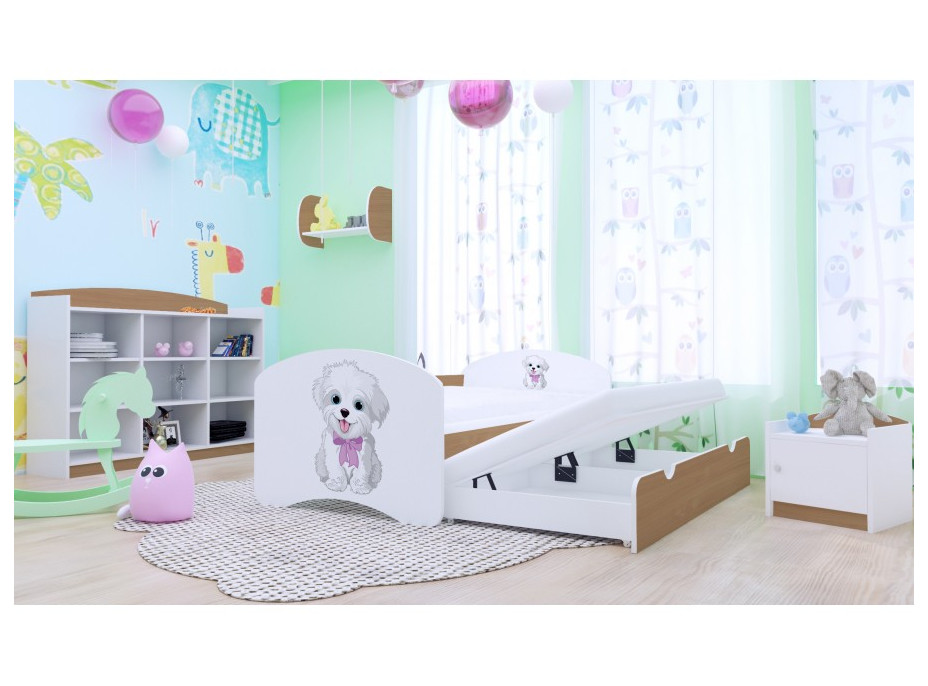 Detská posteľ pre DVOCH (s výsuvným lôžkom) 180x90 cm - VESELÝ PSÍK
